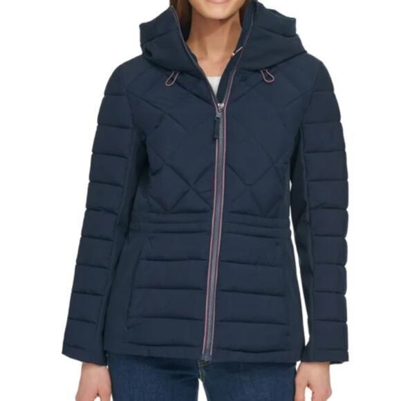 Tommy Hilfiger Quilted Jacket Navy Hooded Midweight Winter Womens Size XXL -14 - Picture 1 of 4
